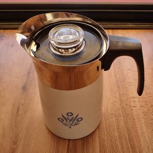 Vintage Corningware White and Silver Coffee Pot with Black Handle